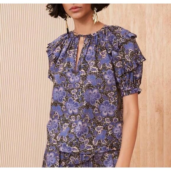 Ulla Johnson Tops - Ulla Johnson Ruffle Cotton Puff-Sleeve Mari Top in Wildwood Sz 4